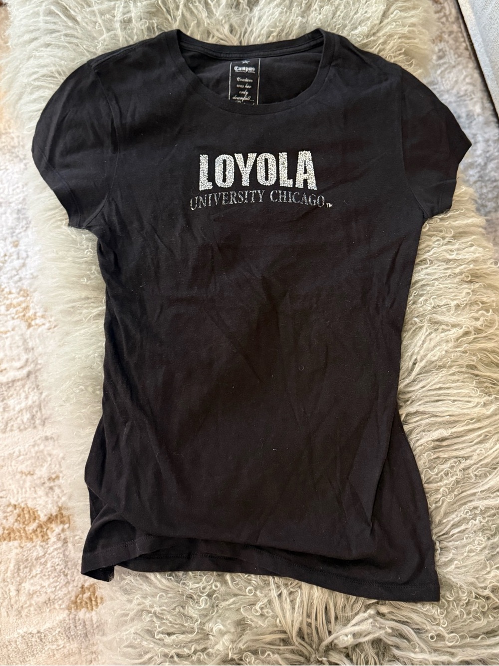 Loyola University Chicago Black Graphic Tee with Rhinestones - Women's Top